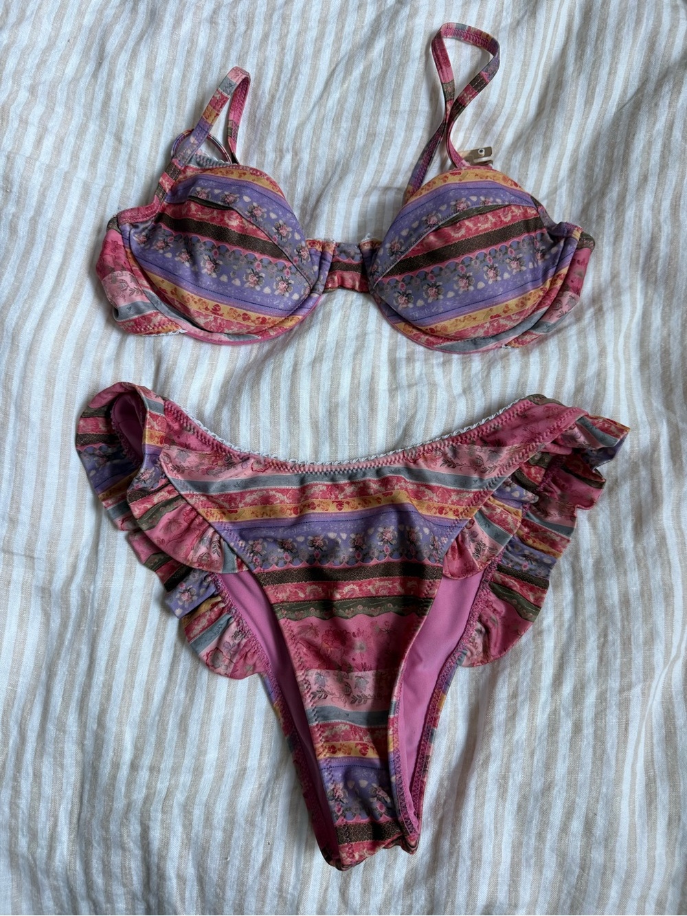 Strawberry Milk Mob Pink & Purple Ruffle Bikini Set